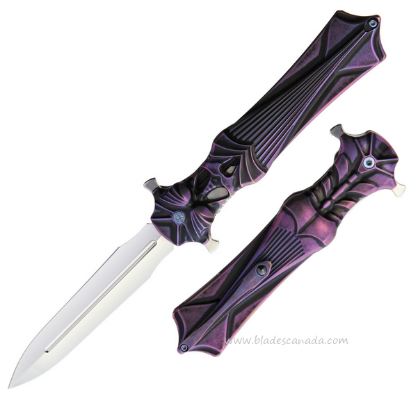 Rike Amulet Flipper Folding Knife, M390 Double Edged, Titanium Purple, RKAMULETBP